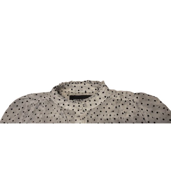 2/$35- Neon Blonde Sheer Polk A Dot 3/4th Tie Sleeves Button Blouse Women's XS - Picture 8 of 9